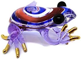 WitnyStore 3¼" Swirl Blue Red Purple Frog Artistic Blown Glass Figurine Premium Hand-Blown Statue Tabletop Decoration Unique Collectible for Adult Collectors Handcrafted Elegant Home Room Decor