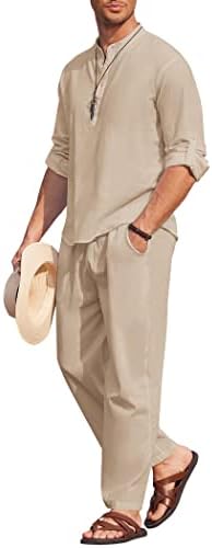 COOFANDY Men’s 2 Piece Cotton Linen Set Casual Beach Outfits Long Sleeve by COOFANDY