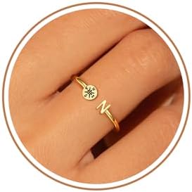 Btysun Graduation Gifts Class of 2026 Gift Initial Ring Gold Rings for Women Christian Gifts for Women Letter A-Z Teens Cross Initial Ring for Daughter Mom Granddaughter Her by BTYSUN