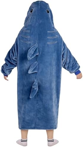Waitu Shark Blanket Hoodie Funny Birthday Gifts for Women Mom Men Boys Girls, Zipper Wearable Shark Hooded Blanket Cute Shark Costume Cozy Flannel Shark Sleeping Bag for Shark Gifts (Adult, Blue) - Image 2