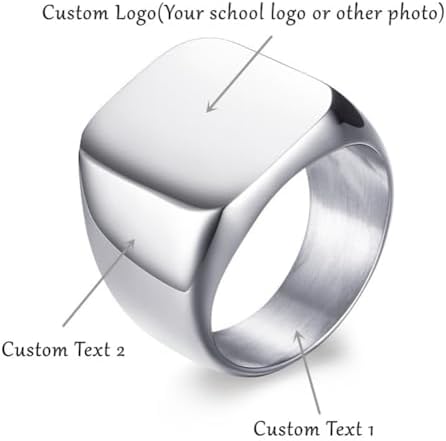 LiFashion Personalized Class Ring for Men's high School,University,Academy of 2024,Custom School Logo Name Engraved Graduation Gift for Men,Senior Junior Graduation Ceremony Ring Signet Band for Him - Image 2