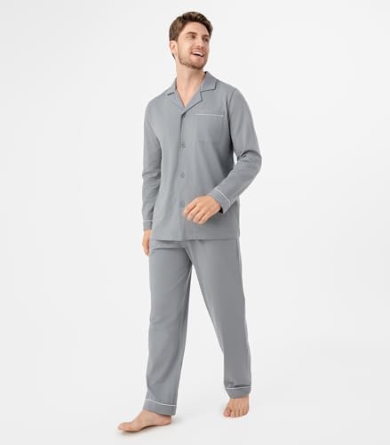 DAVID ARCHY Men's Pajama Set, Premium Combed Cotton Long Sleeve Sleepwear - Image 2