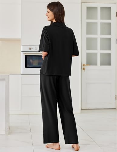 Ekouaer Women Pajamas Set Button Down Sleepwear Short Sleeve Pjs Long Pants - Image 2