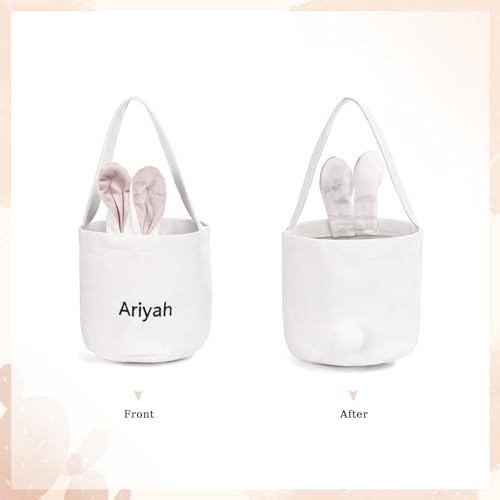 Personalized Bunny Ears Bucket Bag with Custom Name Photo-Easter Bag with Handle-Soft Egg Basket for Kids -Customized Easter Basket-Great for Carrying Gift Easter Eggs (Pink-r) - Image 3