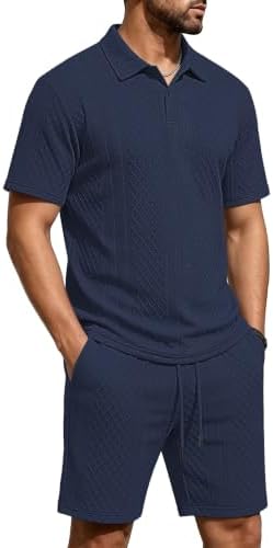 Men's 2 Pieces Outfits Casual Polo Shirt and Shorts Set Collar Athletic Jogging Summer Tracksuit - Image 2