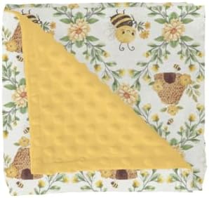 Vintage Floral Bees Baby Blankets for Girl Boy Cute Bees Honeycomb Flowers Soft Mink Dotted Backing Double Layer Swaddle Blanket Pastel Bee Yellow Floral Bed Throws for Newborn Toddler Nursery 30x40 by GrowhappyGrowhealthy