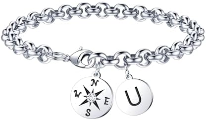 2026 Graduation Gift for Her - Compass Graduation Bracelet Class of 2026 Initial Charm Bracelet Inspirational Masters Degree Preschool High School College Graduation Gift for Her by JIAOGE