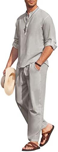 COOFANDY Men’s 2 Piece Cotton Linen Set Casual Beach Outfits Long Sleeve by COOFANDY