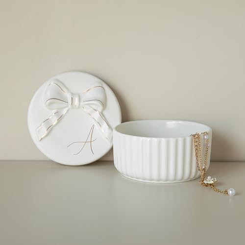 COLLECTIVE HOME Ceramic Jewelry Box with Bow, Nightstand Vanity Decor(A) - Image 3