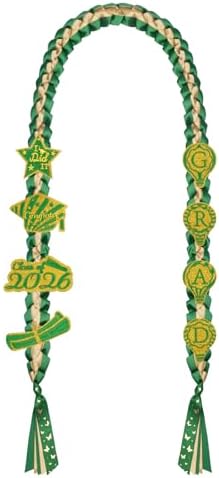 Class of 2026 Graduation Leis,Green&Gold Double Layer Satin Ribbon with 8Pcs Graduation Charms,Grad Party Decorations,Class of 2026 Graduation Leis Gifts for High School Graduates by MUFEIRUOFamilyIsHappyWarm
