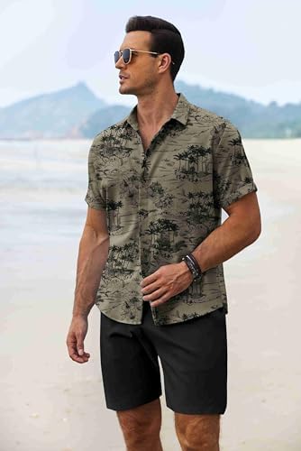 COOFANDY Men's Summer Beach Outfits 2 Piece Short Sleeve Shirts and Shorts Vacation Texture Linen Sets for Men - Image 2