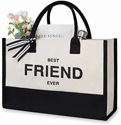 TOPDesign Personalized Initial Canvas Beach Bag, Monogrammed Gift Tote Bag for Women by TOPDesign