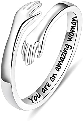 Yesteel S925 Sterling Silver Hug Ring for Women Teen Girls, Adjustable Ring Jewelry Mothers Day Birthday Gifts for Daughters Mom Sister Wife Friends Grandma by YESTEELJEWELRY