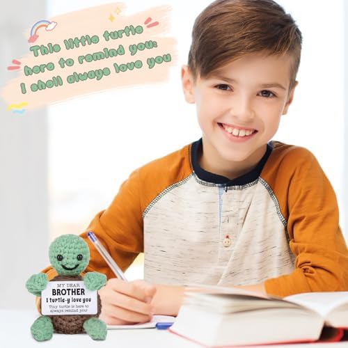 4THFARMES Mini Funny Turtle Brother Gifts from Sister Brother Birthday Gifts for Men Boys Friends Presents, I Love You Small Cool Cute Stuff Things, Handmade Emotional Positive Crochet Turtle - Image 5