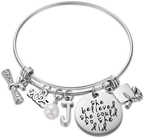 Ukodnus Class of 2025 Graduation Gift - Senior 2025 Graduate Bracelet - Inspirational Graduation Gifts for Her - 26 Initial Charm Bracelets for College High School by Especiallyforyou