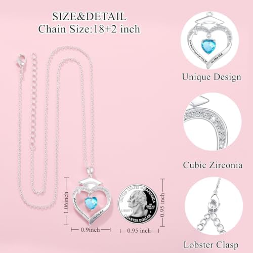 Fervia Graduation Gifts Birthstone CZ Heart Graduation Cap Necklace Gifts - Image 5