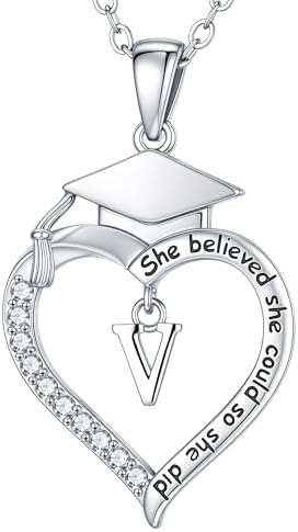 Turandoss Graduation Gifts for Women Her - Dainty 14K White Gold Plated Initial A-Z Heart Graduation Cap Necklaces Class of 2026 Jewelry High School College Gifts for Women Girls by TurandossJewelry