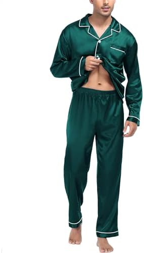 SWOMOG Mens Silk Satin Pajamas Set Long Sleeve Sleepwear Button-Down Pj Two-piece Loungewear with Long Pants S-XXL - Image 2