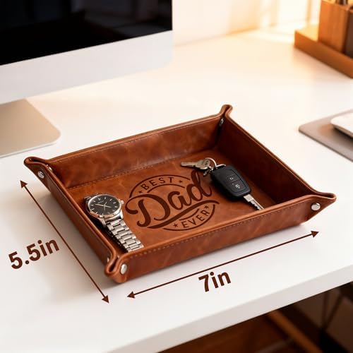 Leather Valet Tray for Best Dad – Personalized Engraved Catch All Tray with Custom Name or Initials – Unique Leather Organizer Gift for Father’s Day, Birthday, or Christmas from Daughter, Son, or Wife - Image 2
