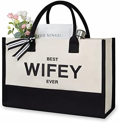 TOPDesign Personalized Initial Canvas Beach Bag, Monogrammed Gift Tote Bag for Women by TOPDesign