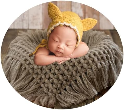 Newborn Photography Layer Props Baby Photoshoots Blanket Photo Posing Rug Basket Filler Stuffer Macrame (Grey Camel) by WelcometoEderafoto