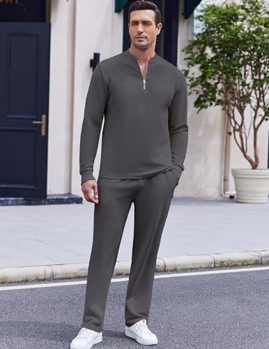 COOFANDY Men's 2 Piece Tracksuit Set Polo Athletic Sweatsuit Quarter Zip Jogging Long Sleeve Casual Sports Outfits - Image 3