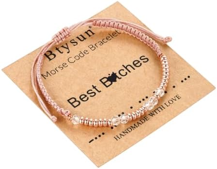 Morse Code Bracelets for Women Mothers Day Gifts 2026 Graduation Gifts Mom Birthday Gift Pink Braided Bracelets Teen Trendy Stuff Inspirational Best Friend Birthday Gifts for Daughter Girlfriend Christmas Stocking Stuffers Jewelry by BTYSUN