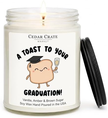Cedar Crate Market - A Toast to Your Graduation - Funny Graduation Gifts & Decorations for Her, Him, Men, Women - High School, College, PhD, Masters Degree Gifts - 9oz Soy Candle by CedarCrateMarket