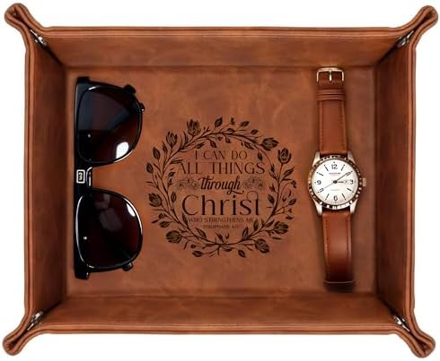 Personalized Leather Tray Philippians 4:13 – Custom Engraved Men’s Valet Tray Organizer with Name or Initials – Religious - Image 6