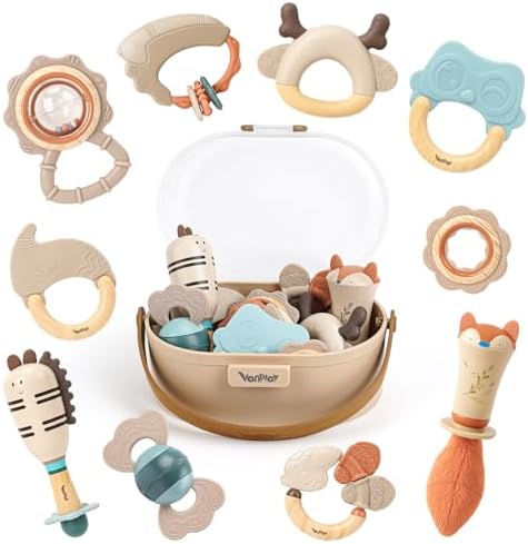 Baby Rattles & Teethers Set, Baby Toys 0-6 Months, Teething Toys 3-6 Months by Vanplay