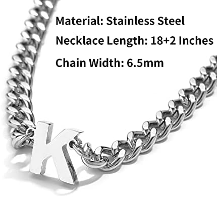 DuoDiner 18+2" Initial Necklace for Men Boys Gifts A-Z Cuban Link Chain - Image 3