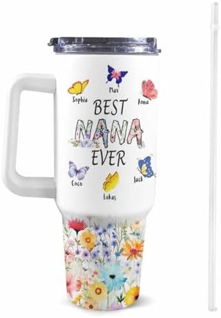 Gifts for Mom from Daughter Son, Personalized Mama Bear Tumbler with Handle and Straw, Custom Mom Coffee Tumbler with Kids Names, Personalized Mothers Day Gift for Women, Her, New Mom, Grandma - Image 2