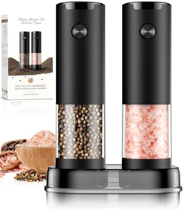 Electric Salt and Pepper Grinder Set Automatic Battery Pepper Mill Shakers Adjustable Coarseness Upgraded Larger Capacity with Led Home and Kitchen Appliances White Elephant Gifts for Women Men by ioion