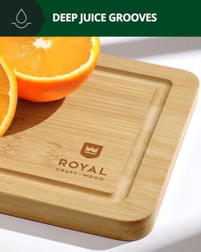 ROYAL CRAFT WOOD Wooden Cutting Boards for Kitchen Meal Prep & Serving - Bamboo Wood Serving Board Set with Deep Juice Groove Side Handles - Charcuterie & Chopping Butcher Block for Meat - Image 5