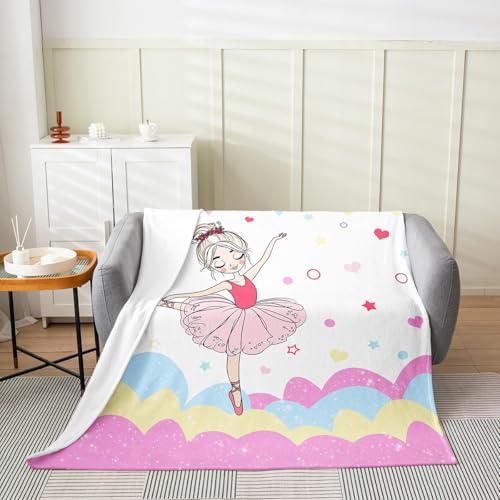 Erosebridal Geometric Flannel Blanket 40x50 Inch Ballerinas Fleece Blanket Love Heart Pentagram Girly Fuzzy Plush Throw Triangle Circle Ballet Living Room Decor - Image 2