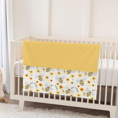 Boho Bees Sunflowers Baby Blankets for Girl Boy Watercolor Bee Yellow Floral Soft Mink Dotted Backing Double Layer Swaddle Blanket Spring Summer Bed Throws for Newborn Infant Toddler Nursery 30x40 - Image 5