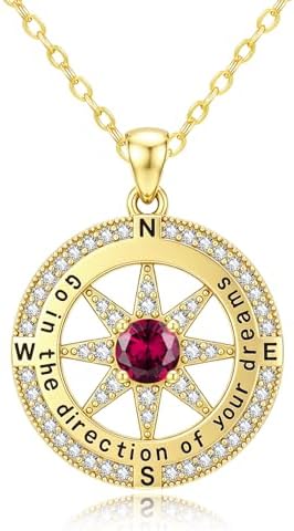 Compass Necklaces for Women, 14K Gold Anniversary Birthday Gifts for Wife Girlfriend Her, Inspirational Graduation Jewelry Gift with 1 Birthstone ‘Go in the direction of your dreams’ by SilvecFantasy