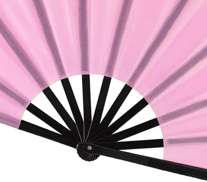 Huralona 5 Pack Large Folding Hand Clap Fan Fabric Rave Popping Fans Chinese Kung Fu Tai Chi Hand Fan Festival Dance Gift Performance Decorations (Pink)