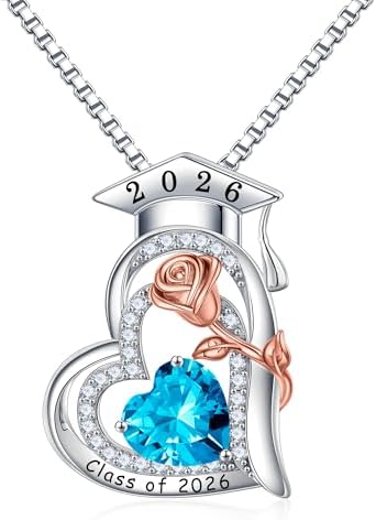 Turandoss Graduation Gifts for Her 2026, S925 Sterling Silver Heart Birthstone Graduation Cap Necklaces Class of 2026 High School College Graduation Gifts for Her by TurandossJewelry