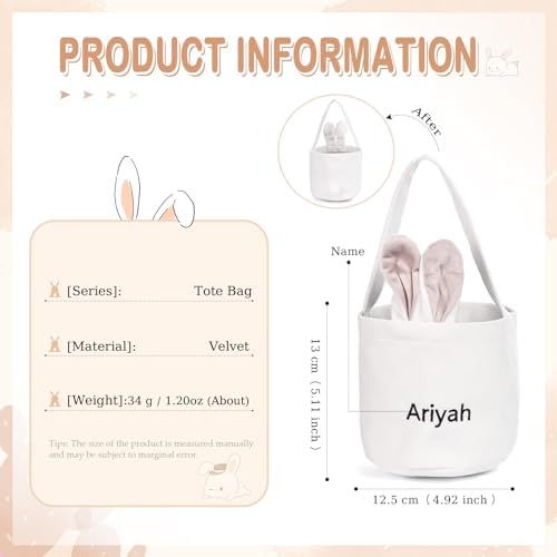 Personalized Bunny Ears Bucket Bag with Custom Name Photo-Easter Bag with Handle-Soft Egg Basket for Kids -Customized Easter Basket-Great for Carrying Gift Easter Eggs (Pink-r) - Image 2