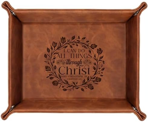 Personalized Leather Tray Philippians 4:13 – Custom Engraved Men’s Valet Tray Organizer with Name or Initials – Religious by CustomEmpire