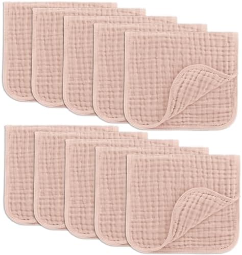 Comfy Cubs Muslin Burp Cloths 20x10" 10 Pack, Baby Burp Cloths - Blush by ComfyCubs