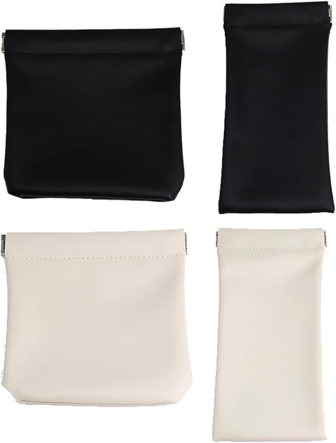 4 Pcs Leather Pouch for Purse, Snap Closure Self-Sealing Cosmetic Bag, Mini Waterproof Organizer for Makeup, Coins, Jewelry, Eyeglasses (D, Mixed sizes)