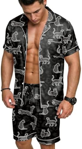 Ekouaer Mens Silk Satin Pajamas Set Short Sleeve Button Up Lounge Pjs Set by EKOUAER