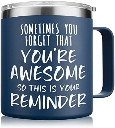 NOWWISH Inspirational Coffee Mug for Men, 14oz Vacuum Insulated Stainless Steel Cup, You Are Awesome Gift for Husband, Boyfriend, Dad - Navy Blue by NOWWISH