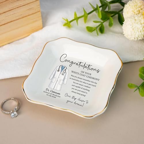 White Coat Ceramic Tray, Medical School Graduation Gift, White Coat Ceremony Gift for Doctors Nurses PA Student, Custom Graduation Gifts for Medical Pharmacy PA Students Keepsake - Image 3