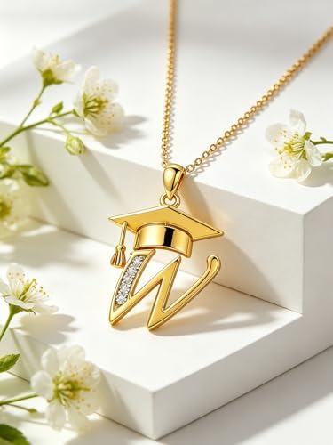 Graduation Gifts for Women, 18K Gold Graduation Initial Necklace A-Z, Inspiring Grad Pendant Necklace Present, College Seniors High School Graduations Jewelry Gifts - Image 4