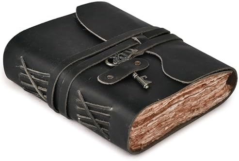LEATHER VILLAGE Leatherbound Notebook Journal Key Lock, Black 8x6. by LeatherVillage