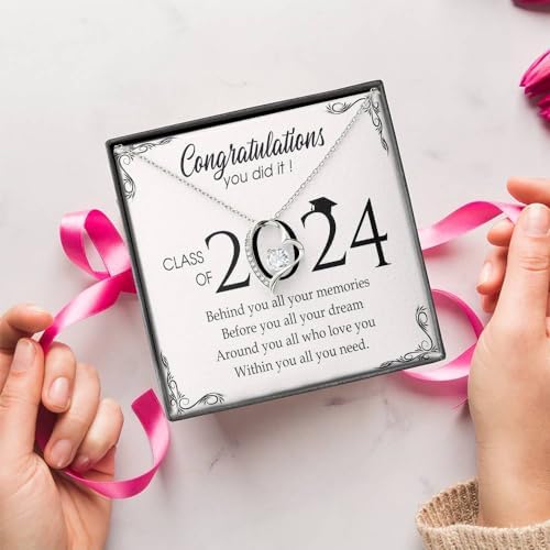 VIRAGIL 2023 Graduation Gifts for Her, Class of 2024 Love Knot Sterling Silver Pendant Necklace Senior College Graduation Jewelry Gifts for Girl Daughter - Image 2