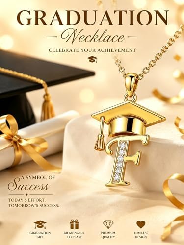 Graduation Gifts for Women, 18K Gold Graduation Initial Necklace A-Z, Inspiring Grad Pendant Necklace Present, College Seniors High School Graduations Jewelry Gifts - Image 6